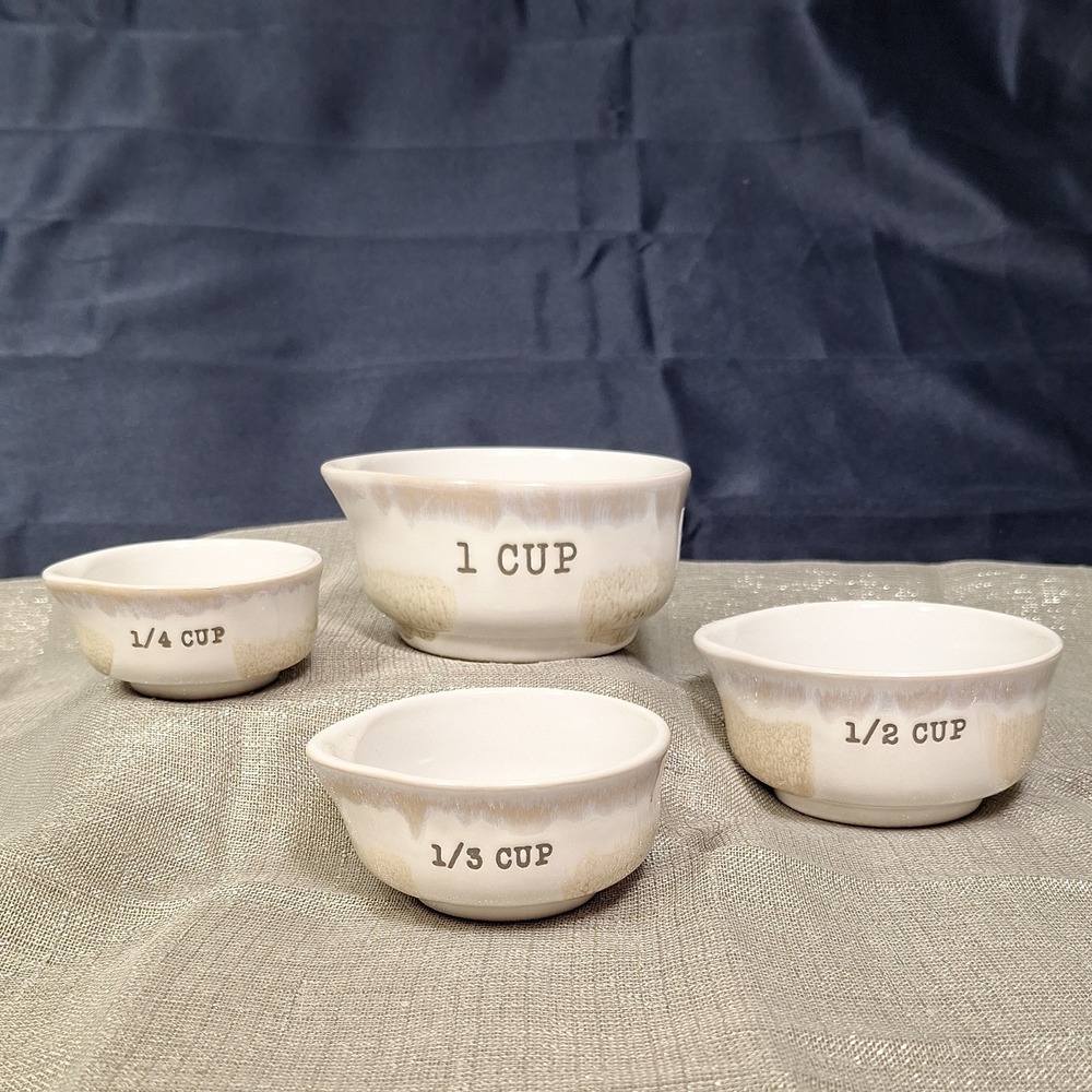 Sheffield Home Ceramic Nesting Measuring Cups Set of 4 White Stoneware Cottage